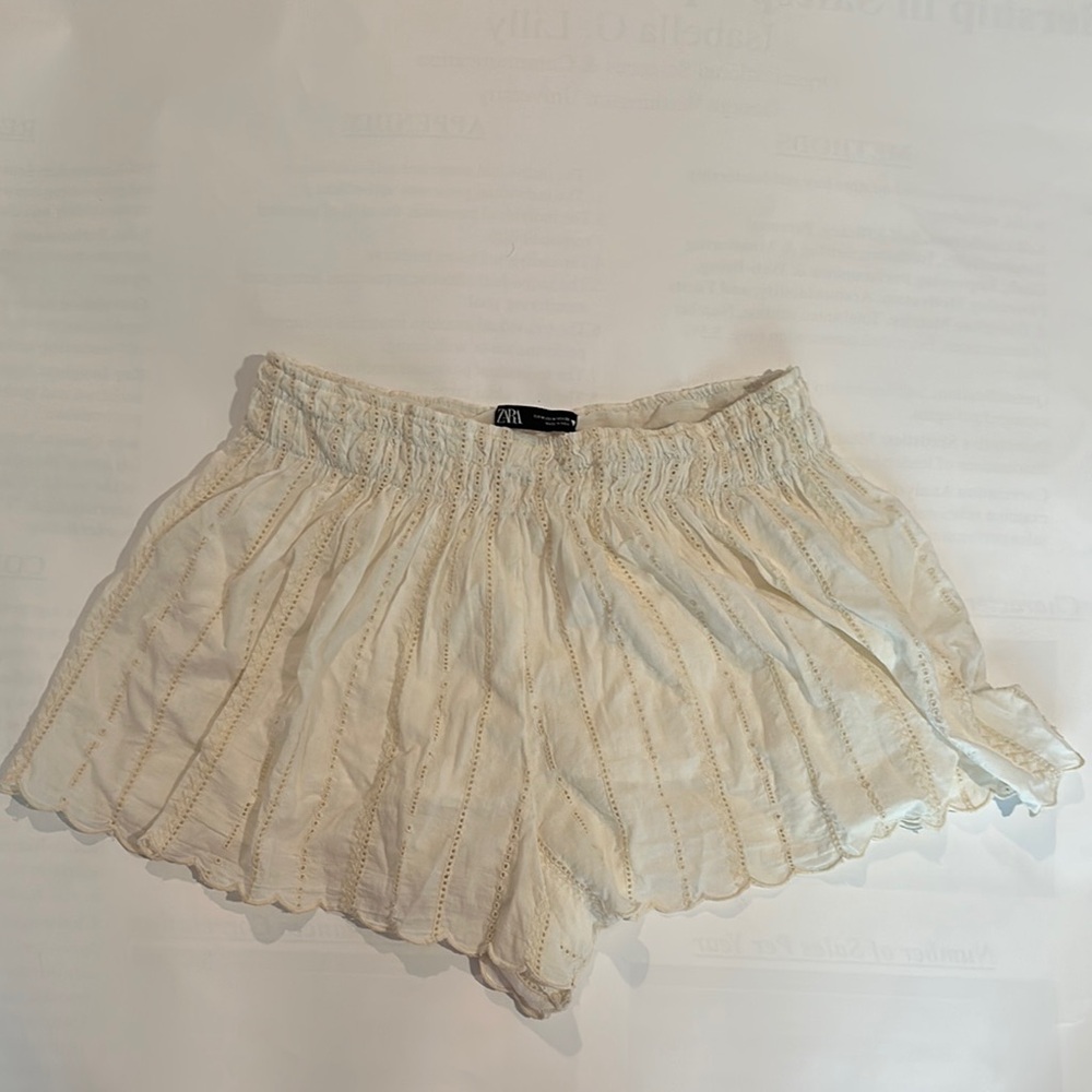 Zara High Waist Cream Shorts